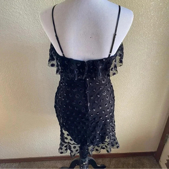Rowa Nordstrom Rack Tulle Little Black Dress Polka Dot Sequin Lined Tiered: Med - Picture 4 of 11